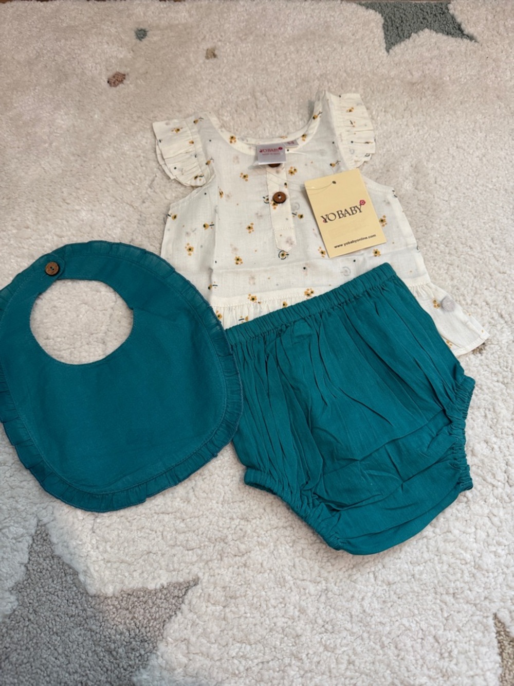 YO BABY Teal and Cream Floral Baby Matching Set